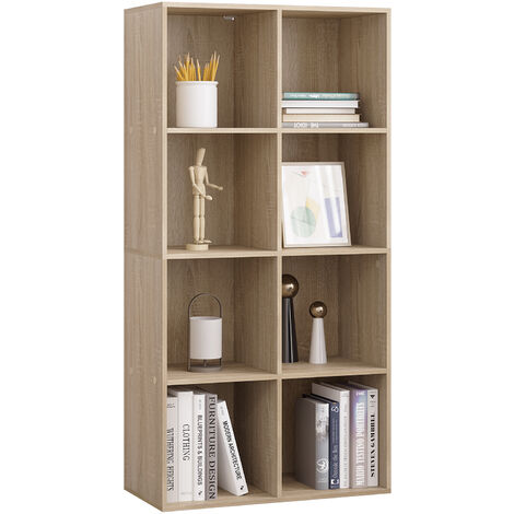Bibliothèque WOLTU, Meuble de Rangement, Étagère de 8 Casiers, 60x29, 5x121cm, Chêne Clair