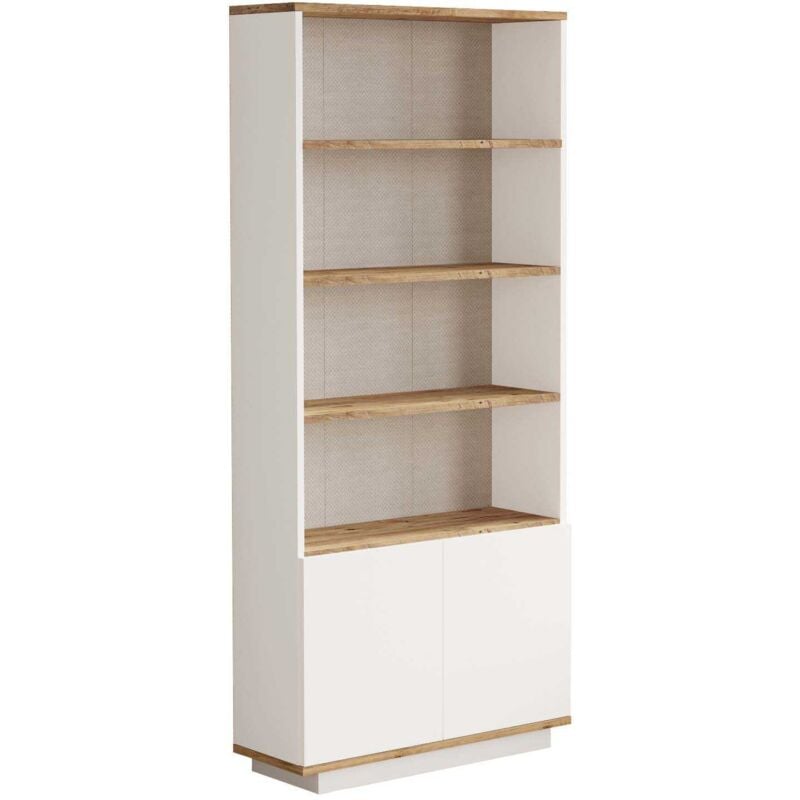 Bibliothèque avec 2 portes et 4 niches - Blanc et naturel - LOTULA