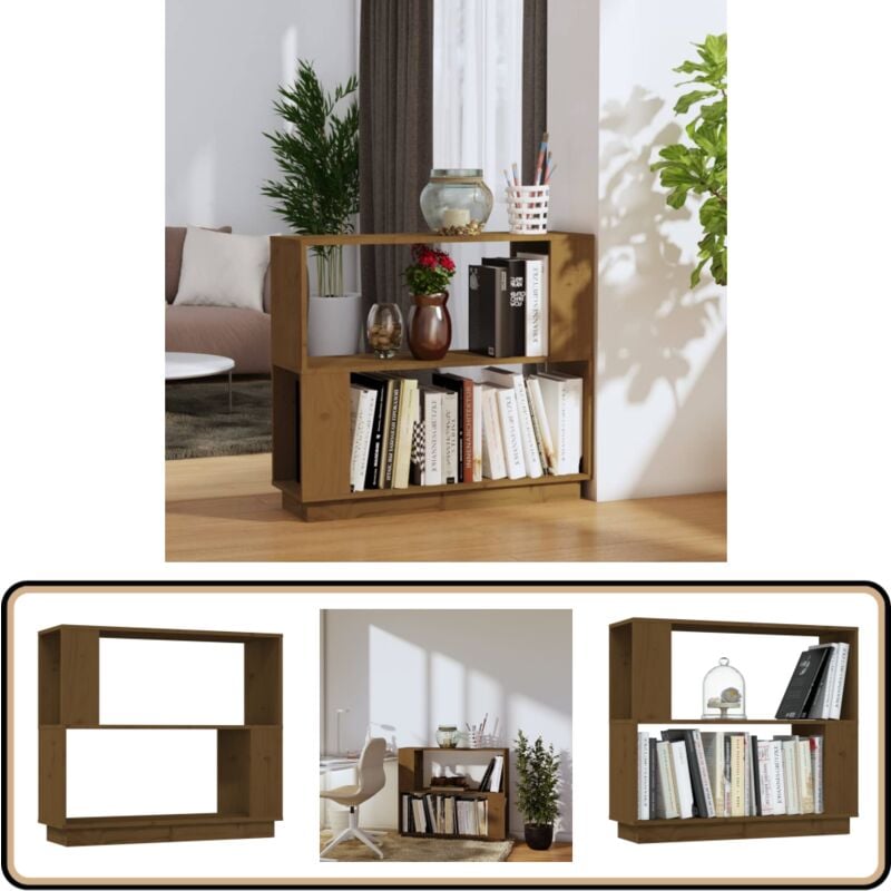 Bibliothèque/Cloison Marron miel 80x25x70 cm Bois massif - Bibliothèque - Bibliothèque Design - Meuble Rangement - Étagère Bois - Commode