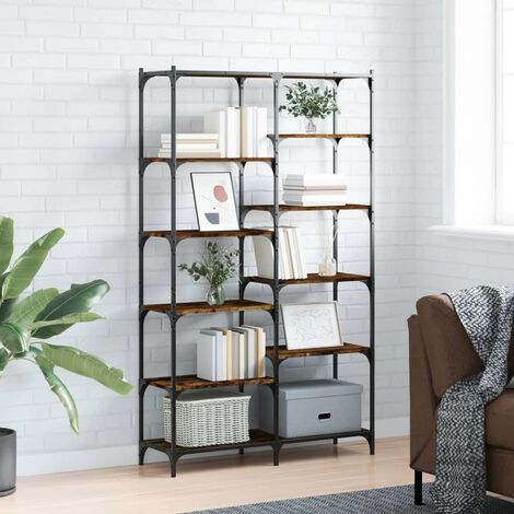 Bibliothèque,Étagère de Rangement Ouvert,Étagère livres chêne fumé 100x32x170 cm bois d'ingénierie et fer - DH68947