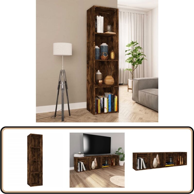 Bibliothèque/Meuble tv Chêne fumé 36x30x143cm Bois d'ingénierie - Bibliothèque - Bibliothèque Moderne - Étagère - Meuble Tv - Rangement