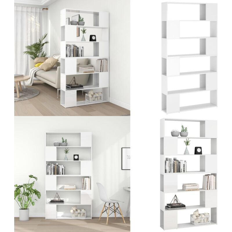 Bibliothèque/Séparateur de pièce Blanc brillant 100x24x188 cm - Bibliothèque - Meuble De Rangement - Étagère - Séparateur De Pièce - Décoration