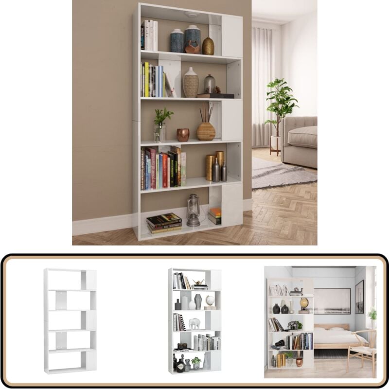 Vidaxl - Bibliothèque/Séparateur de pièce Blanc brillant 80x24x159 cm - Bibliothèque Blanche - Bibliothèque Moderne - Étagère Murale - Rangement
