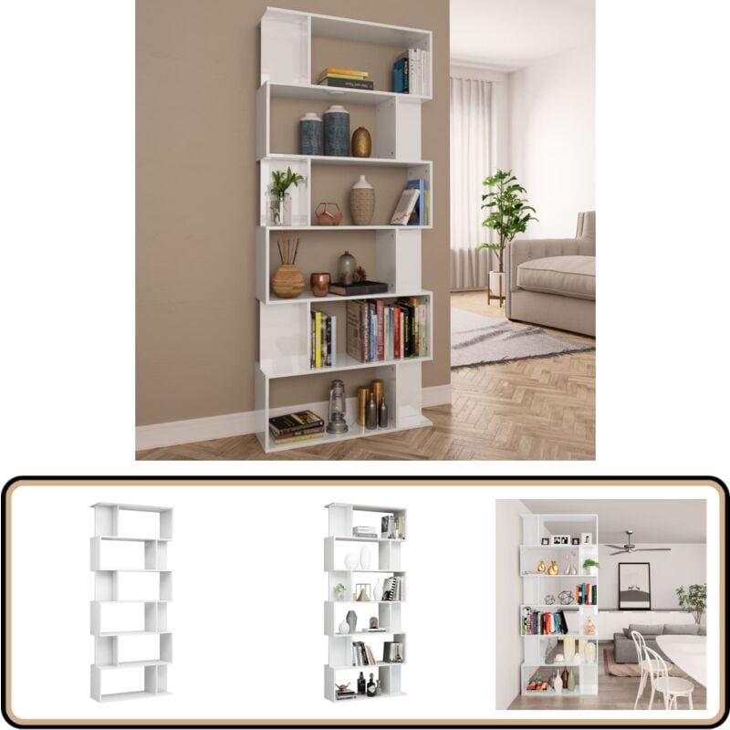 Vidaxl - Bibliothèque/Séparateur de pièce Blanc brillant 80x24x192 cm - Bibliothèque Blanche - Bibliothèque Moderne - Étagère Murale - Rangement