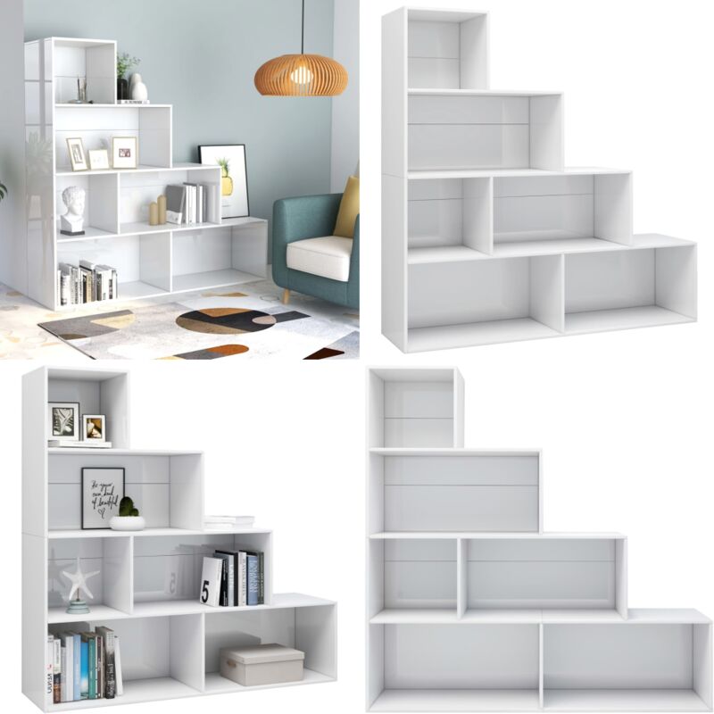 Vidaxl - Bibliothèque/Séparateur de pièce Blanc brillant Bois ingénierie - Bibliothèque Blanche - Bibliothèque Moderne - Étagère Ouverte - Séparation