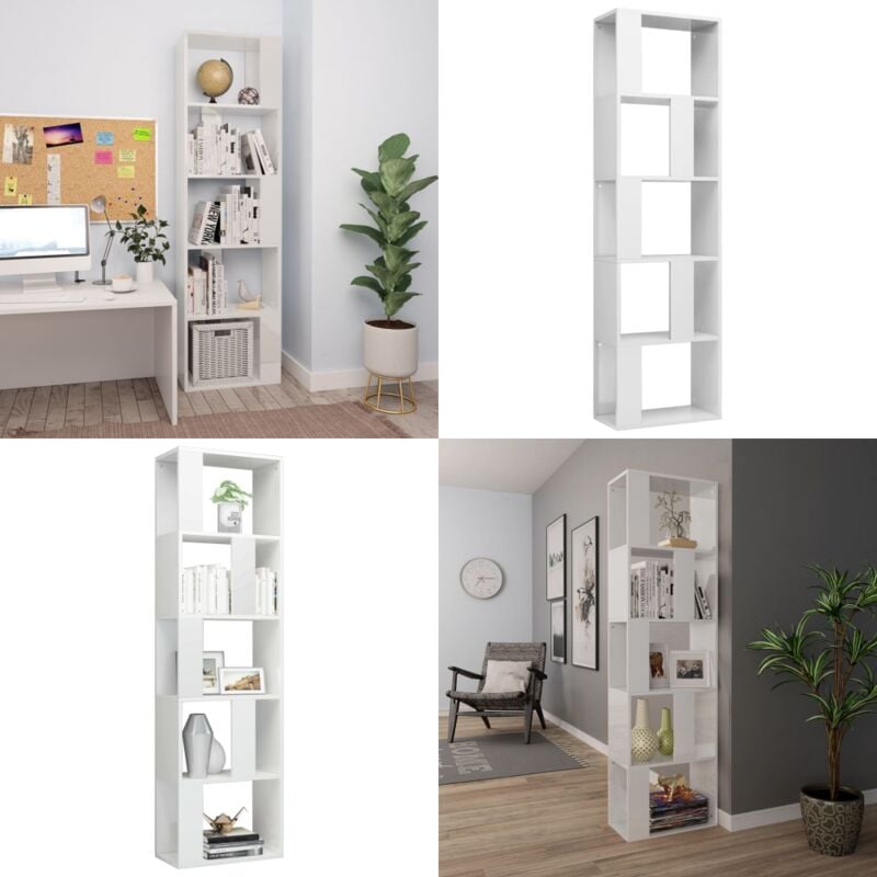 Bibliothèque/Séparateur de pièce Blanc brillant Bois ingénierie - Bibliothèque Blanche - Bibliothèque Moderne - Étagère Murale - Rangement Intérieur
