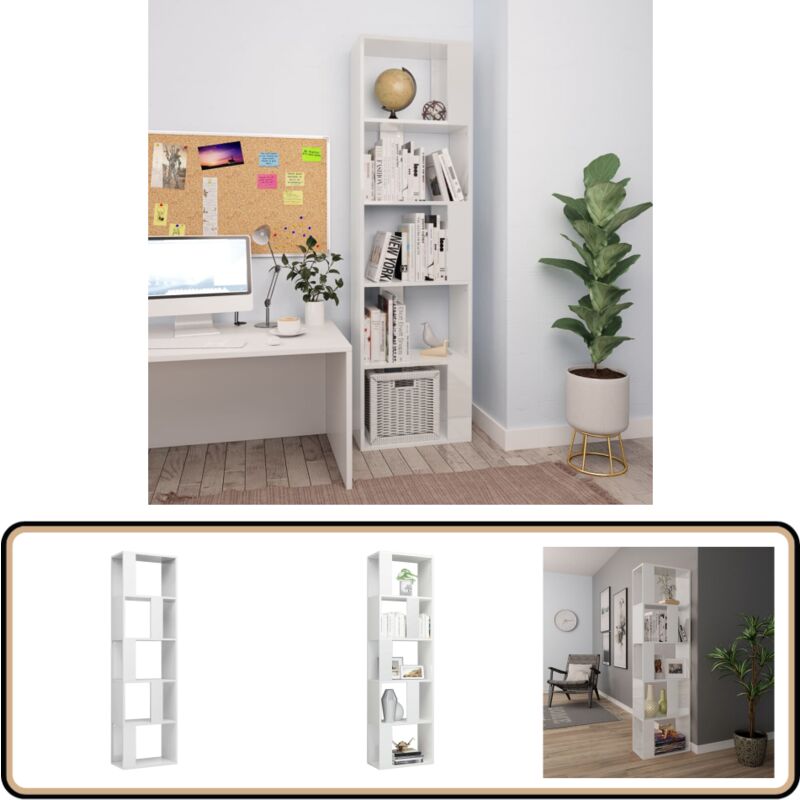 Vidaxl - Bibliothèque/Séparateur de pièce Blanc brillant Bois ingénierie - Bibliothèque Blanche - Bibliothèque Moderne - Étagère Murale - Rangement