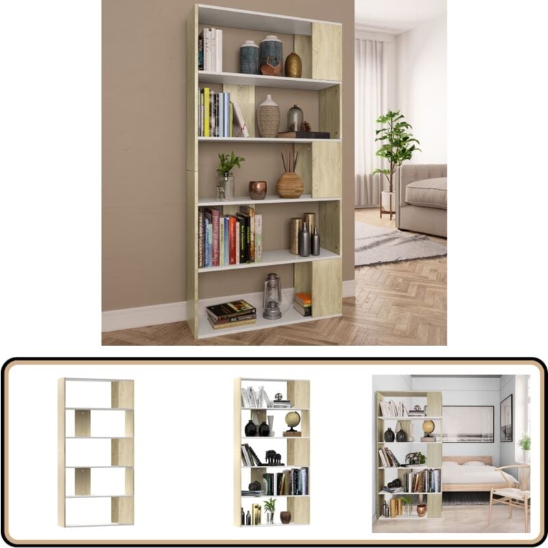 Vidaxl - Bibliothèque/Séparateur de pièce Blanc chêne sonoma 80x24x159cm - Bibliothèque Murale - Bibliothèque Moderne - Étagère Salle à Manger