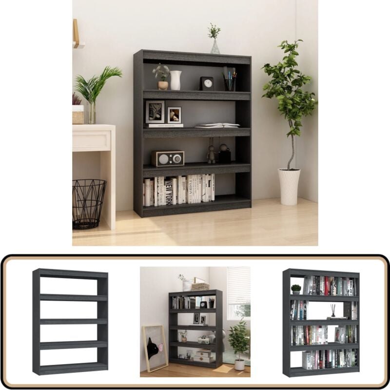Bibliothèque/Séparateur de pièce Gris 100x30x135,5cm Pin massif - Bibliothèque - Étagère - Meuble De Salon - Séparation Pièce - Bois Massif