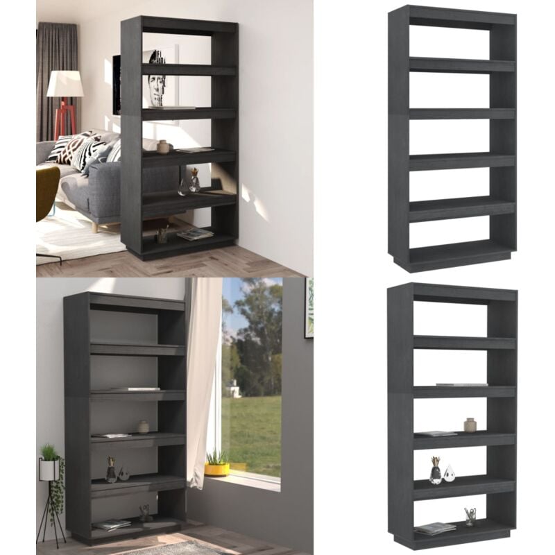 Vidaxl - Bibliothèque/Séparateur de pièce Gris 80x35x167 cm Pin massif - Bibliothèque - Meuble De Rangement - Étagère - Séparateur De Pièce