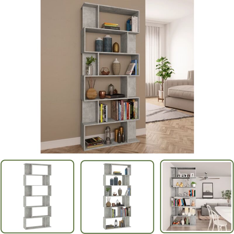 Devenirriche - The Living Store Bibliothèque/Séparateur de pièce Gris béton Bois d'ingénierie - Bibliothèque Murale - Bibliothèque Moderne