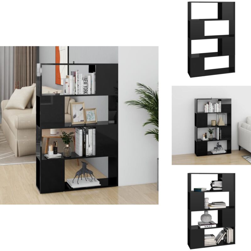 Vidaxl - Bibliothèque/Séparateur de pièce Noir brillant 80x24x124,5 cm - Bibliothèque - Séparateur De Pièce - Meuble Rangement - Étagère - Décoration