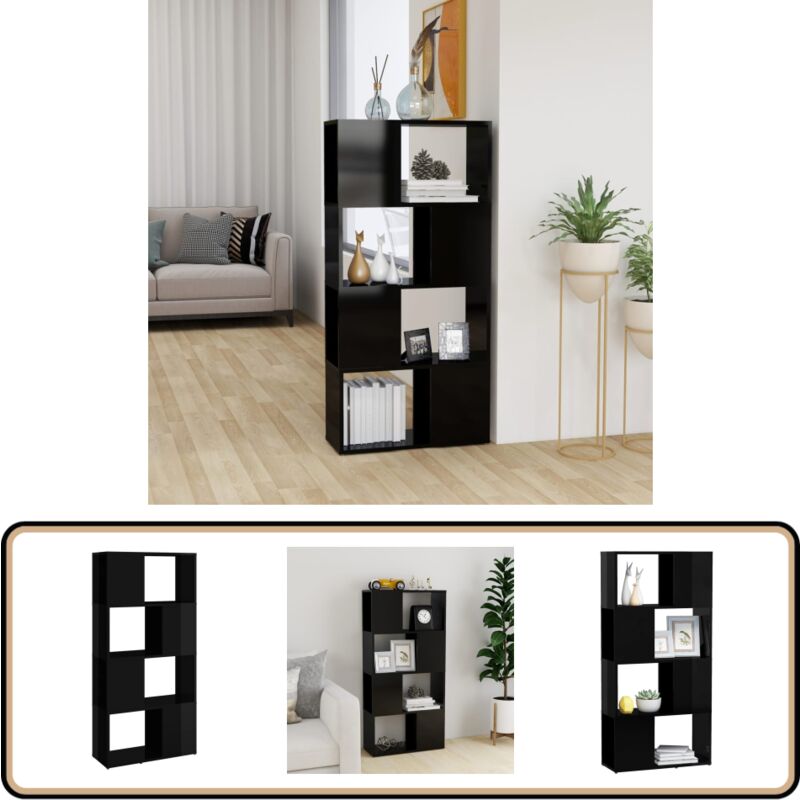 Vidaxl - Bibliothèque/Séparateur de pièce Noir brillant Bois ingénierie - Bibliothèque - Meuble Rangement - Séparateur Pièce - Étagère - Décoration