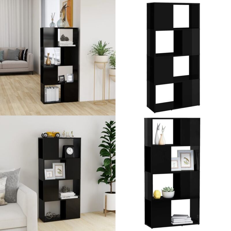 Vidaxl - Bibliothèque/Séparateur de pièce Noir brillant Bois ingénierie - Bibliothèque - Meuble Rangement - Séparateur Pièce - Étagère - Décoration