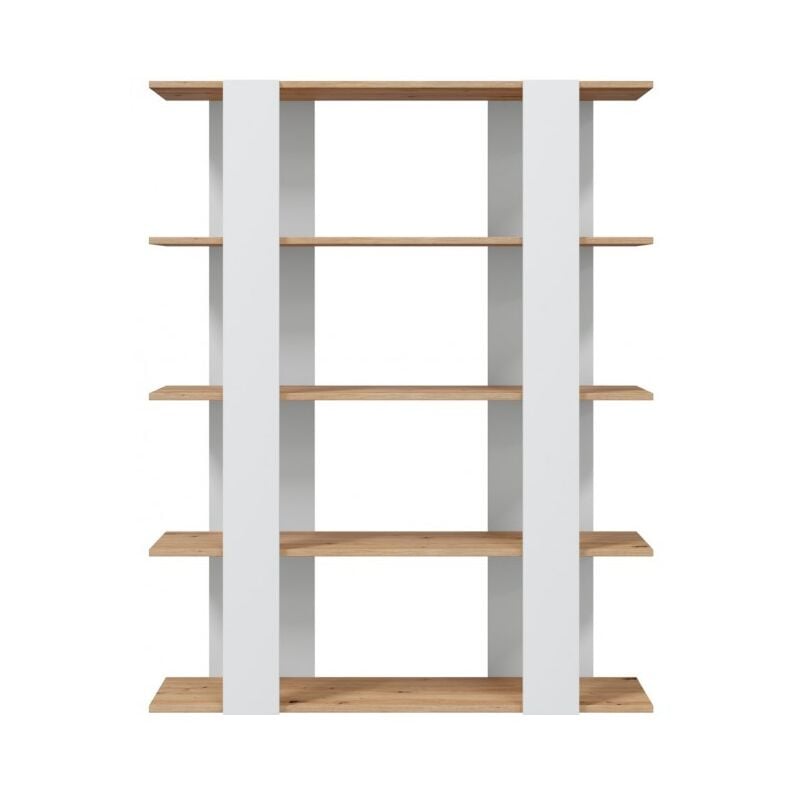Abitare - Bibliothèque 136 cm chêne nordique et blanc mat avec cinq étagères - Parenzo