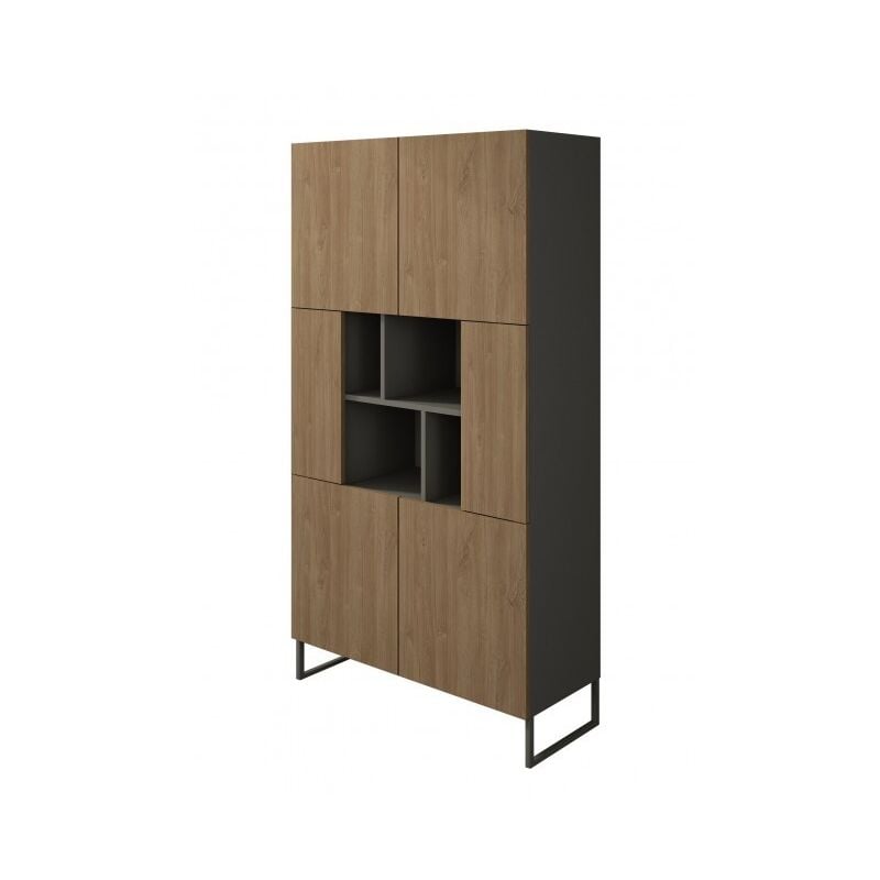 Abitare - Bibliothèque 164 cm chêne et gris avec portes et étagères - Rio