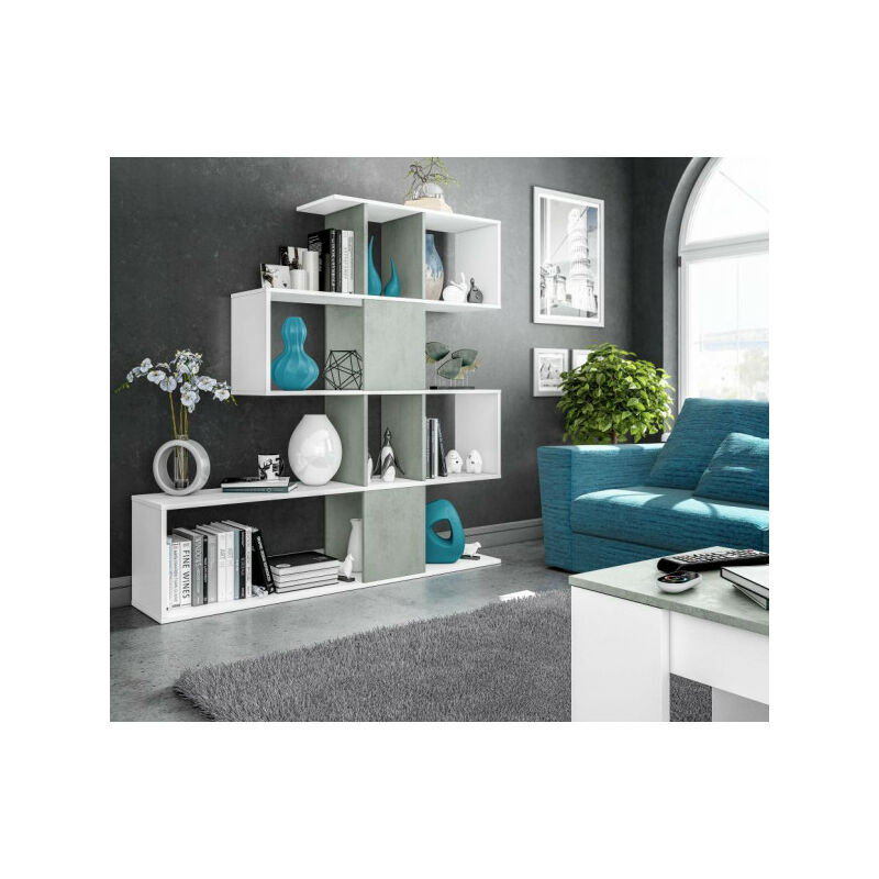 Bibliothèque 4 niveaux Blanc/Béton ciré clair - ziag - l 145 x l 29 x h 145 cm