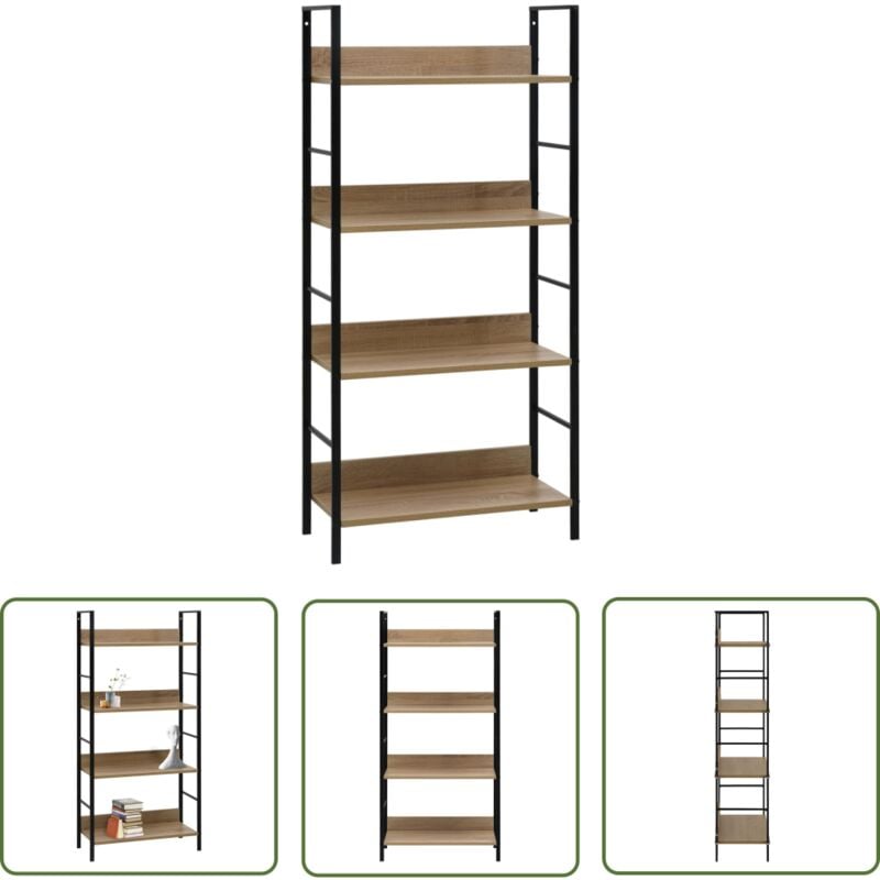 Lling - The Living Store Bibliothèque à 4 niveaux chêne 60x27,6x124,5 cm bois ingénierie - Bibliothèque Murale - Étagère Ouverte - Rangement