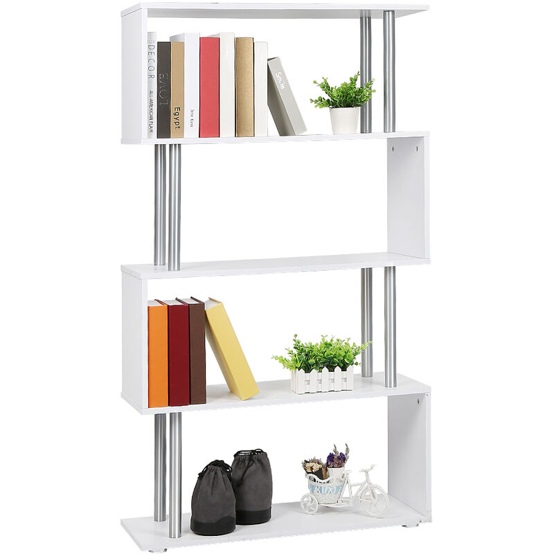 Skecten - Etagere armoire de rangement pour livres en panneaux de particules en forme de s blanc