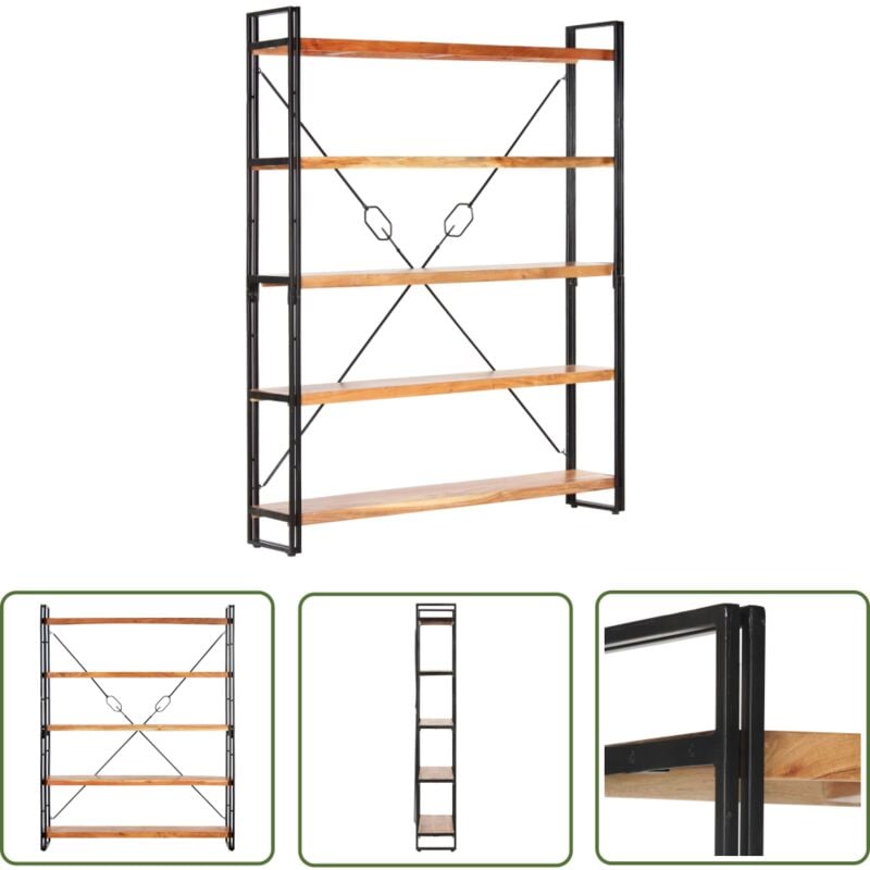 Les Tendances - The Living Store Bibliothèque à 5 niveaux 140x30x180 cm Bois d'acacia solide - Bibliothèque Industrielle - Bibliothèque En Bois