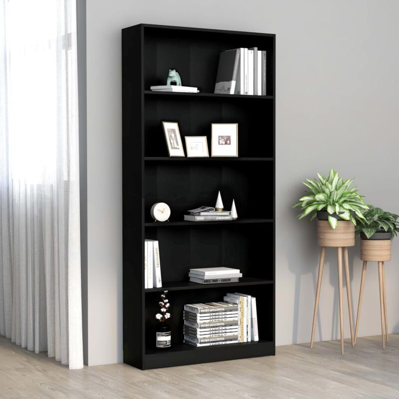 Maison Chic - Bibliothèque à 5 niveaux Meuble de Rangement Meuble Étagère Noir 80x24x175 cm Aggloméré 24382