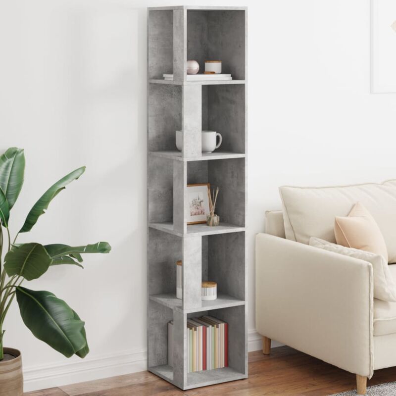 Bonnevie - Bibliothèque Armoire d'angle - Étagère de Rangement Style Contemporain Gris béton 33x33x164,5 cm Aggloméré BV643951 - Gris