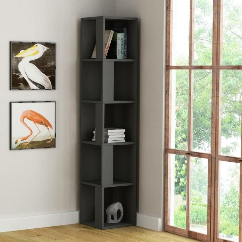 Webmarketpoint - Bibliothèque d'angle Piano anthracite 5 étagères 31,4x31,4x158,9
