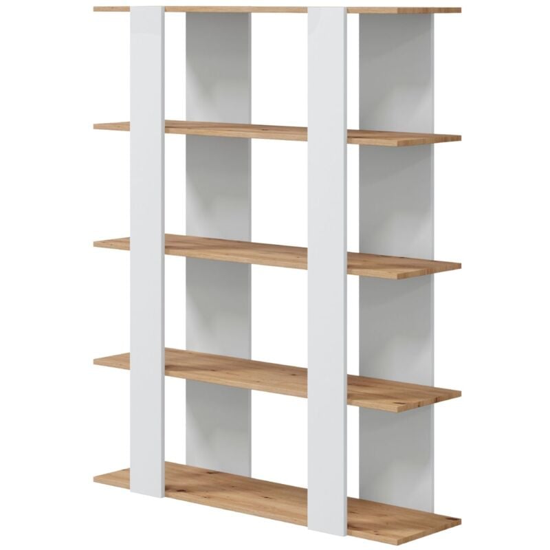 Miroytengo - Bibliothèque Deia 5 étagères en blanc artik et chêne nodi pour salon bureau moderne 136x108x31 cm