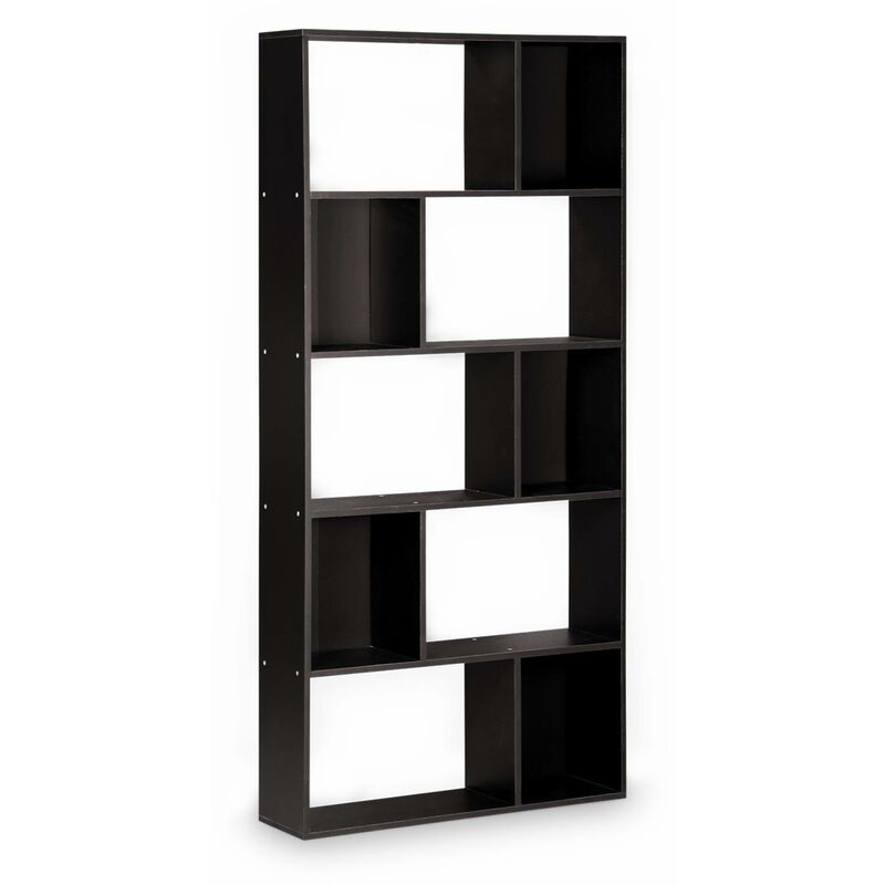 Bibliothèque design asymétrique – Pieter – 5 étagères. 10 compartiments de rangement. 83x23x173cm