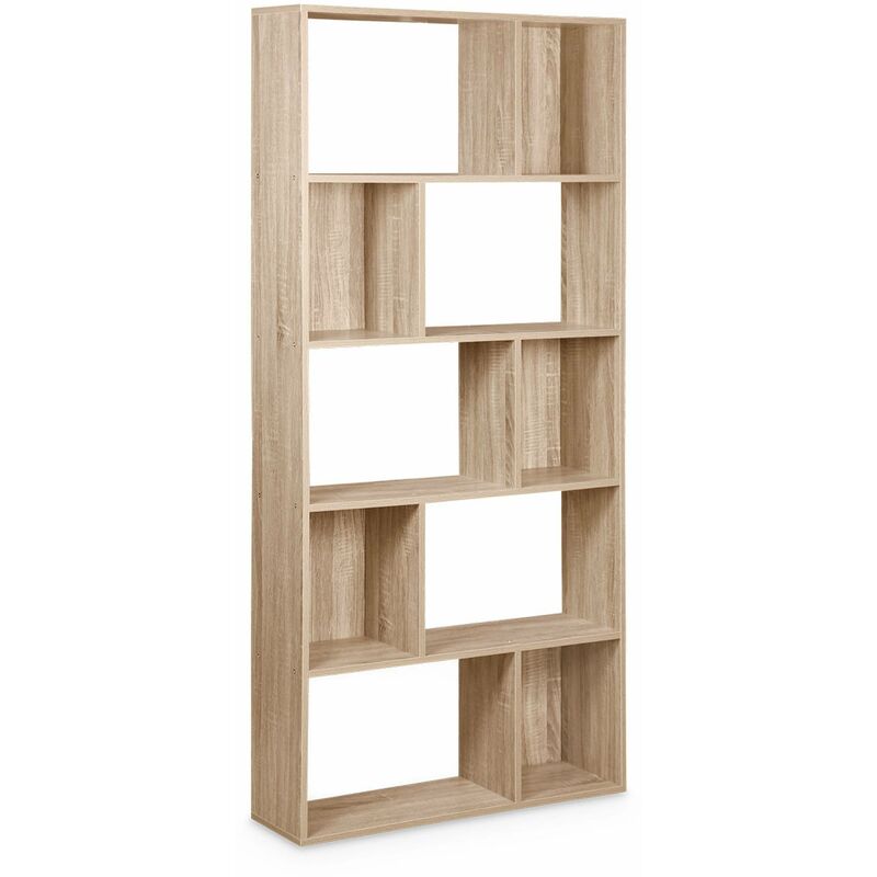 Bibliothèque design asymétrique – Pieter – 5 étagères. 10 compartiments de rangement. 83x23x173cm