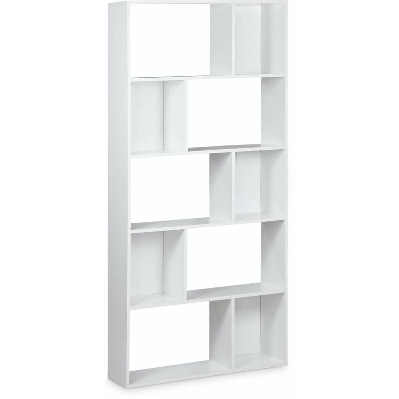 Bibliothèque design asymétrique – Pieter – 5 étagères. 10 compartiments de rangement. 83x23x173cm