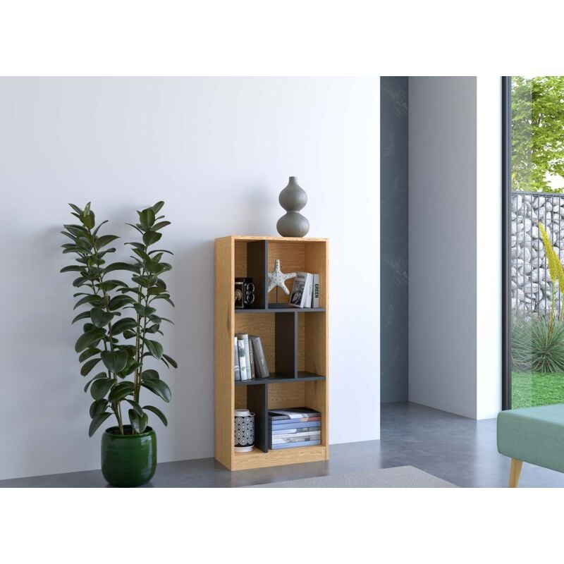 Deco In Paris - ofelia - Bibliothèque en bois noir et chêne 6 niches ofelia