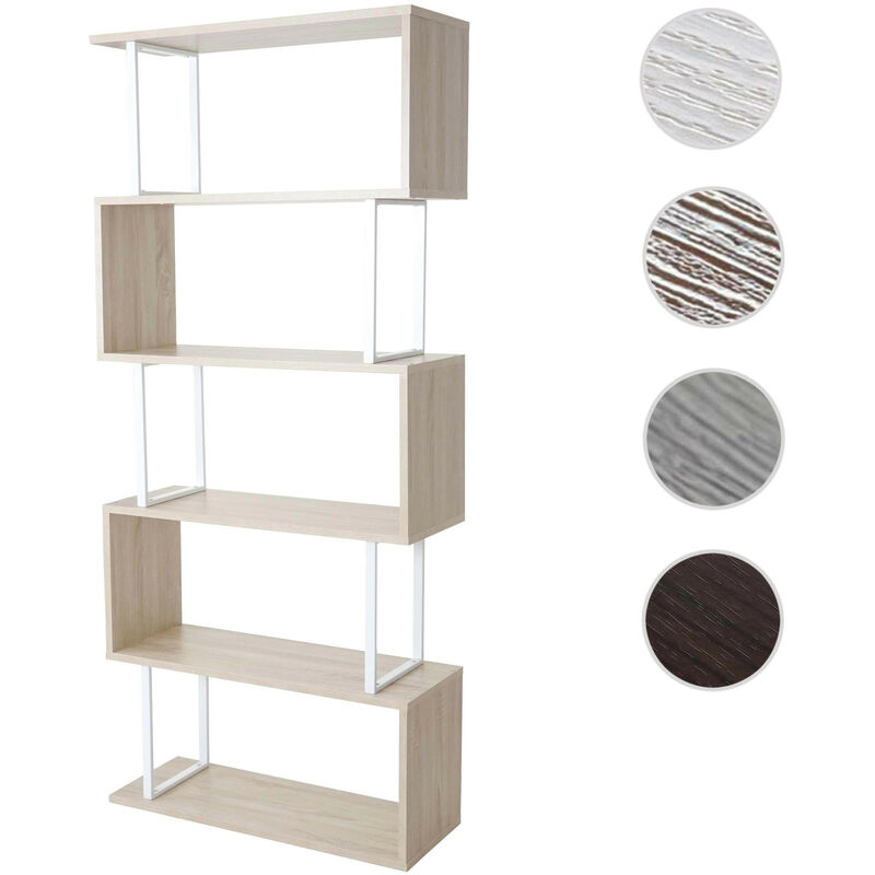 Bibliothèque HWC-A27, étagère de salon, structure 3D 183x80cm, 5 niveaux - marron foncé, métal noir