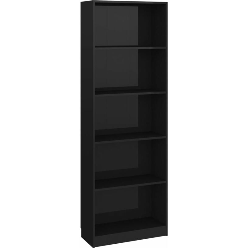 Bibliothèque à 5 Niveaux Aggloméré 60x24x175 cm Noir Brillant