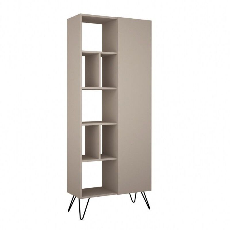 Iperbriko - Bibliothèque gris tourterelle avec porte Jedda 80,6x29,6xh.191 cm