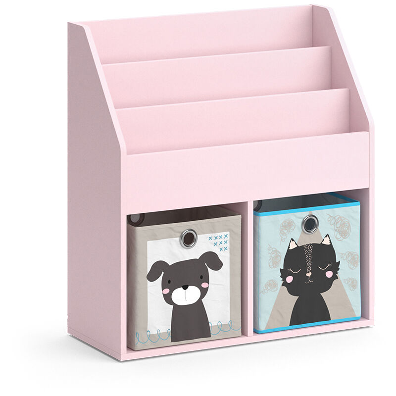 Bibliothèque enfant Luigi, Rose, 72 x 79 cm avec 2 boîtes pliantes (chien, chat) Vicco