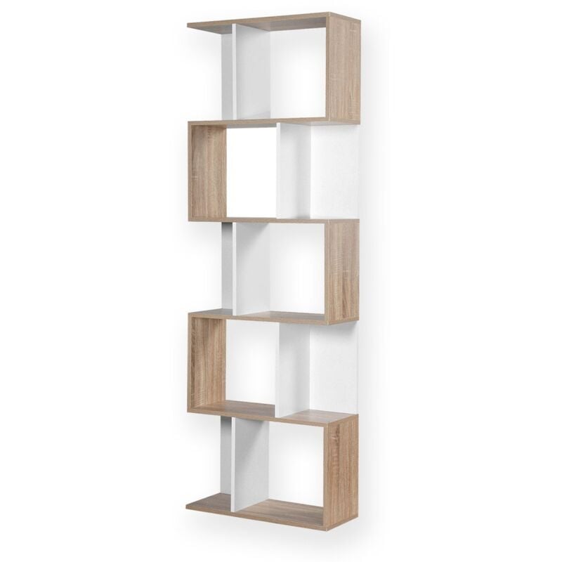 CALICOSY - Bibliothèque Multi-cases H180 cm - Décor Bois et Blanc