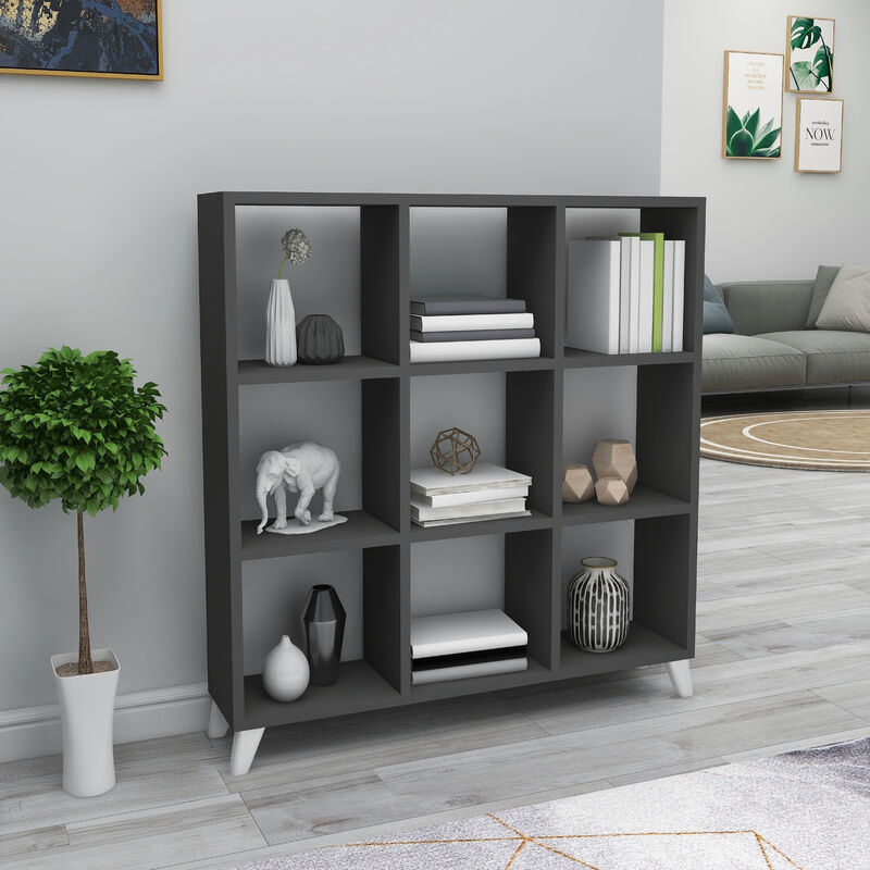 [en.casa] - Bibliothèque Svedala à 9 compartiments de rangement 100 x 88 x 20 cm anthracite