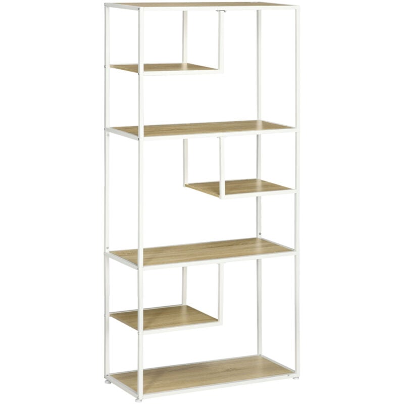 Bibliothèque étagère de rangement à 7 niveaux style industriel acier bois clair