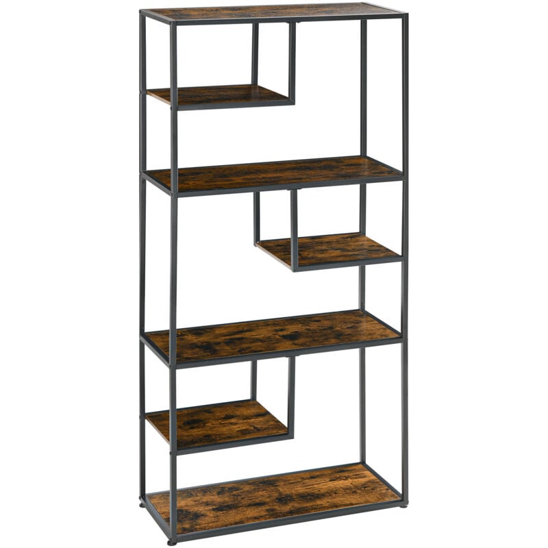 Homcom - Bibliothèque étagère de rangement à 7 niveaux style industriel acier bois vieilli