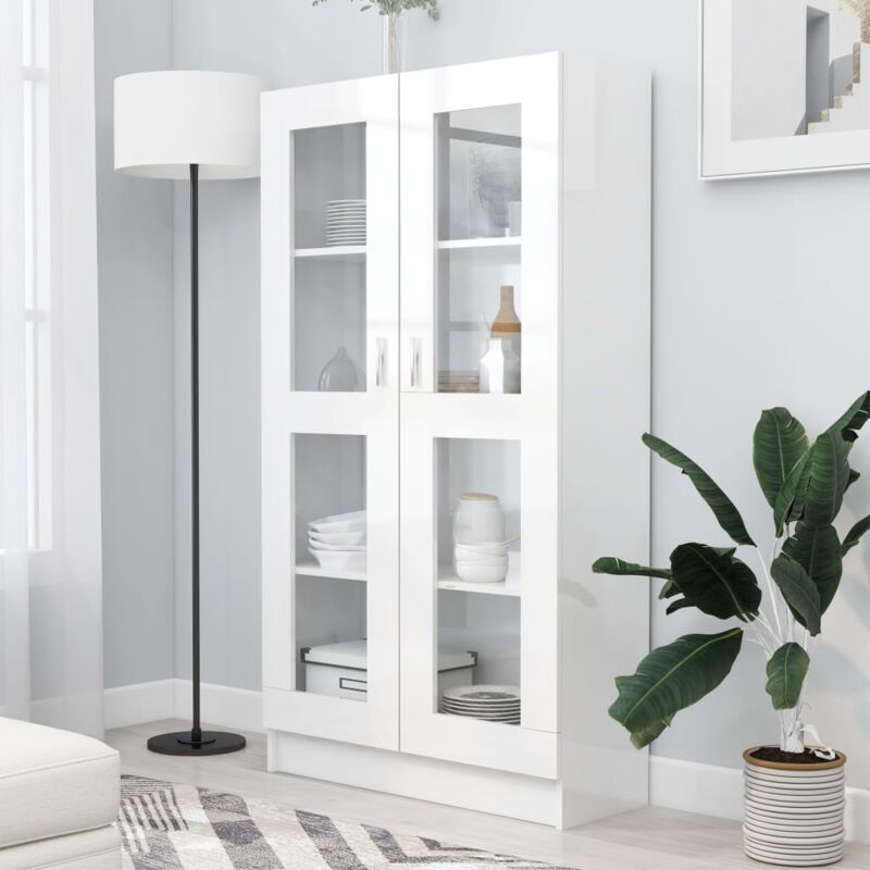 Bonnevie - Bibliothèque Étagère de Rangement - Armoire à vitrine pour Bureau Salon Chambre Cuisine Blanc brillant 82,5x30,5x150 cm Aggloméré BV203658