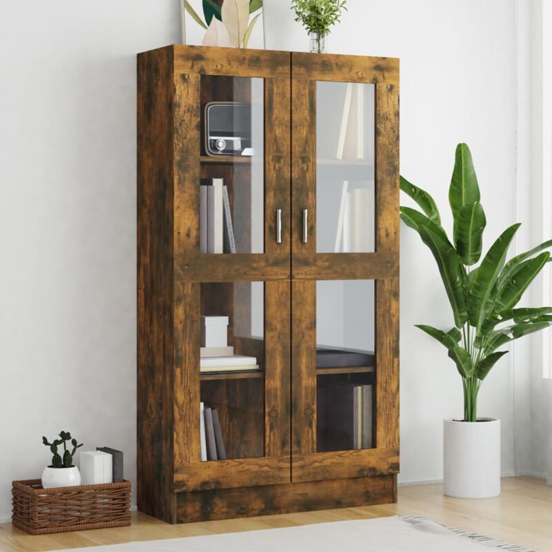 Bonnevie - Bibliothèque Étagère de Rangement - Armoire à vitrine pour Bureau Salon Chambre Cuisine Chêne fumé 82,5x30,5x150 cm Bois d'ingénierie