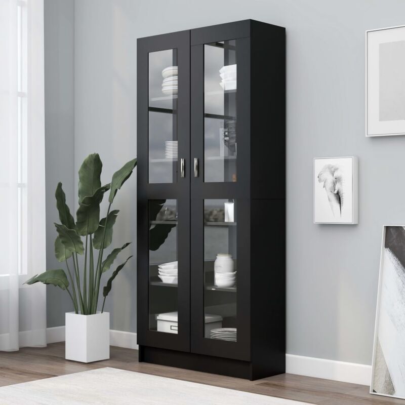 Bonnevie - Bibliothèque Étagère de Rangement - Armoire à vitrine pour Bureau Salon Chambre Cuisine Noir 82,5x30,5x185,5 cm Aggloméré BV464882