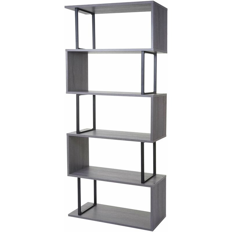 Bibliothèque étagère de salon 183x80cm 5 niveaux gris, métal noir 040001279 Bibliothèque étagère de salon 183x80cm 5 niveaux gris, métal noir 040001279