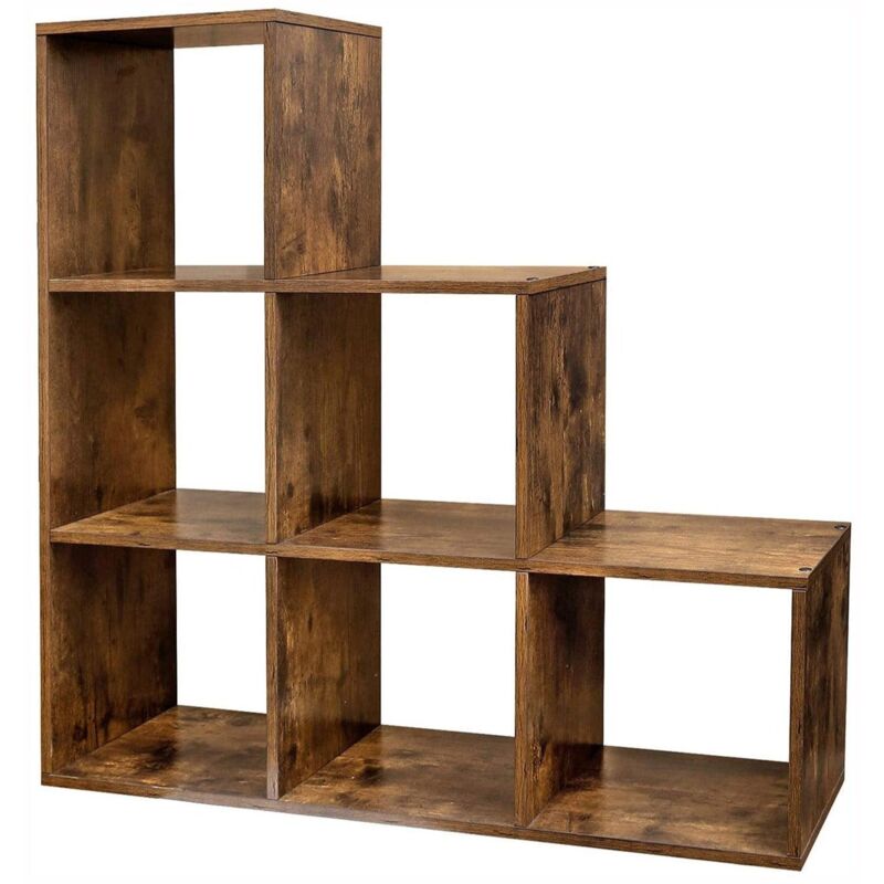 Tagère meuble de rangement 6 compartiments pour bureau salon chambre 97,5 cm marron rustique