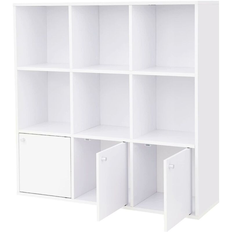 Helloshop26 - Bibliothèque étagère meuble de rangement avec placards en bois blanc - Blanc