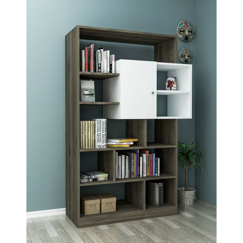 Bibliothèque Tuga 93 cm blanc et noyer