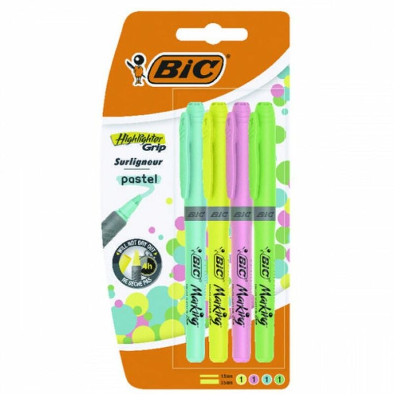 BIC - Grip Highlighter Pen Chisel Tip 1.5-3.3mm Line Assorted Pastel Colours (