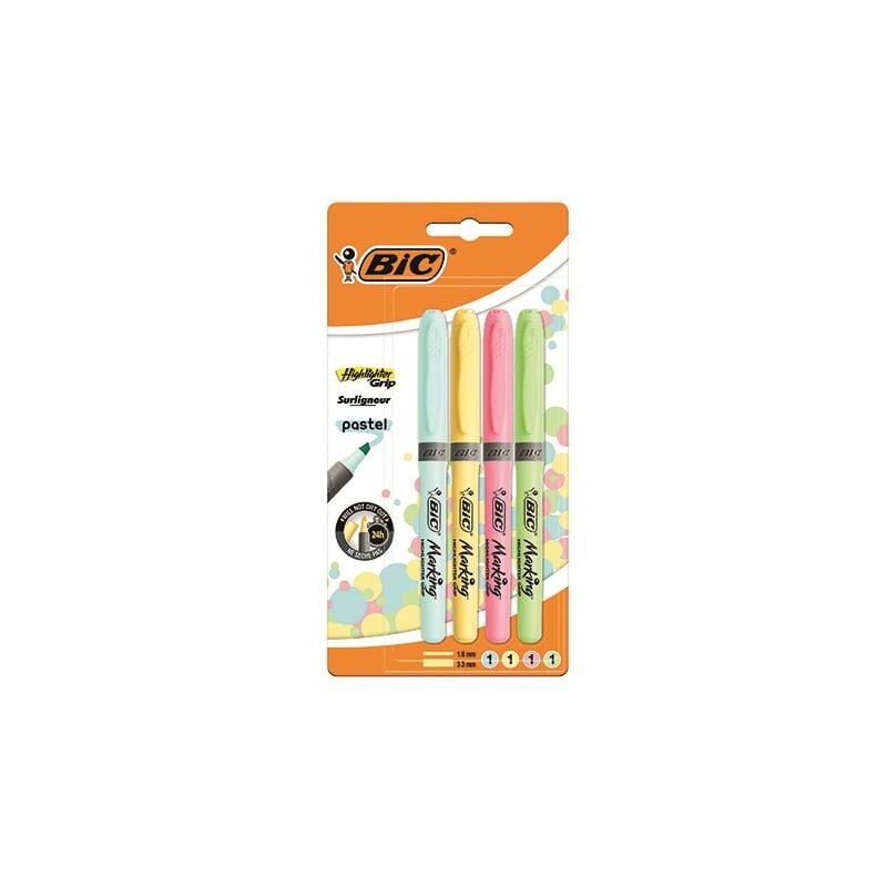BIC - Grip Highlighter Pen Chisel Tip 1.5-3.3mm Line Assorted Pastel Colours (