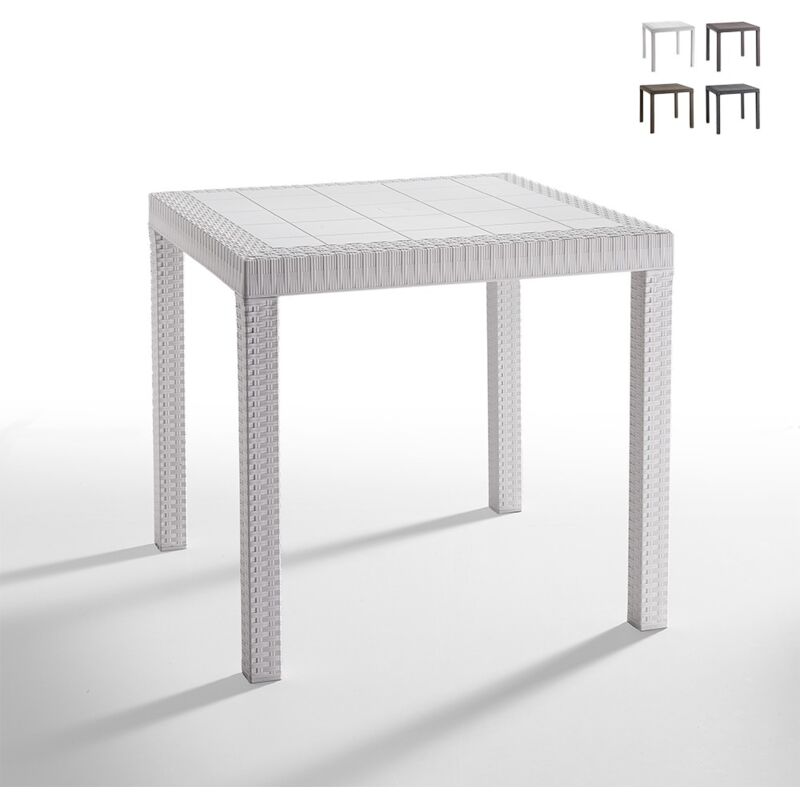 Tavolo quadrato 80x80cm esterno giardino in polipropilene rattan Dallas Colore: Bianco